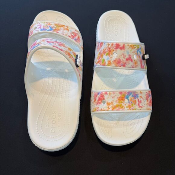 Crocs Unisex Two-strap Slide Sandals, Multi/White, Men 13 - Picture 3 of 4